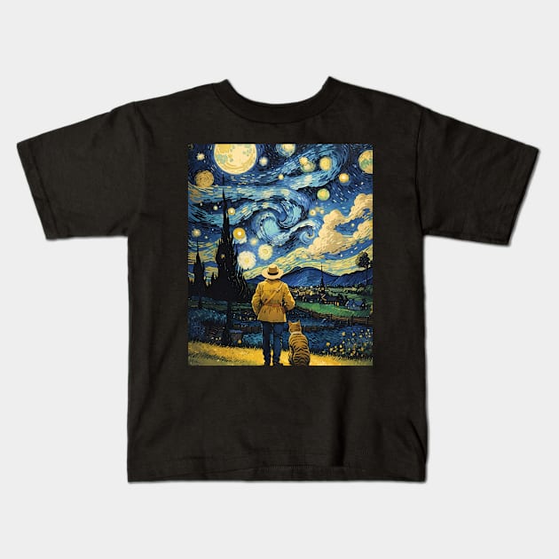 Starry Night Cat, Van Gogh Cat, Cat Lover, Cat Mom, Cat Dad Kids T-Shirt by VisionDesigner